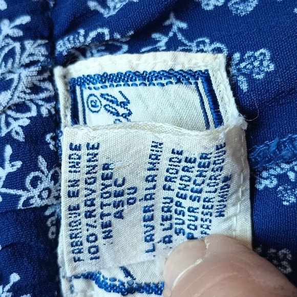 April Cornell Pants Blue&White 100% Rayon Women Waist 30" w/ Elastic Size Large - Picture 4 of 9